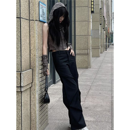 Mid Rise Plain Loose Fit Dress Pants