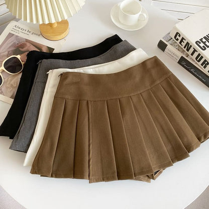 Mid Rise Plain Pleated Mini A-Line Skirt