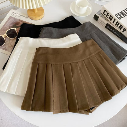 Mid Rise Plain Pleated Mini A-Line Skirt