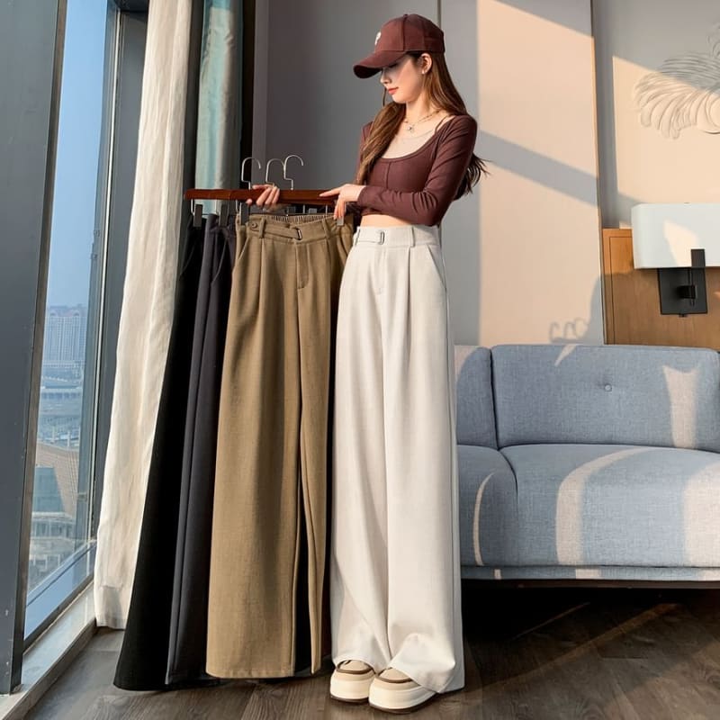 Mid Rise Plain Wide Leg Suit Pants