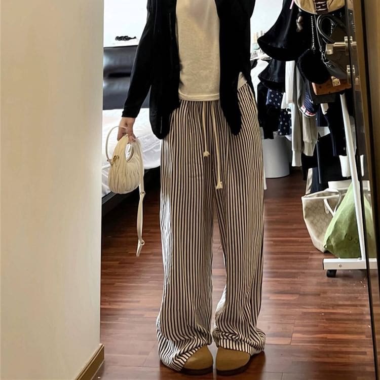 Mid Rise Striped Wide Leg Pants (Various Designs)