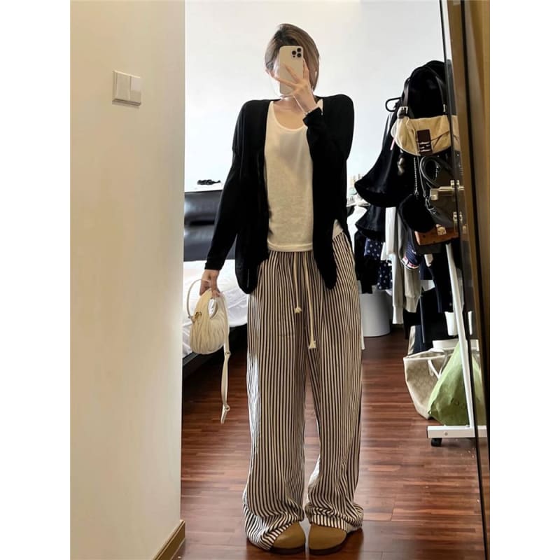 Mid Rise Striped Wide Leg Pants (Various Designs)