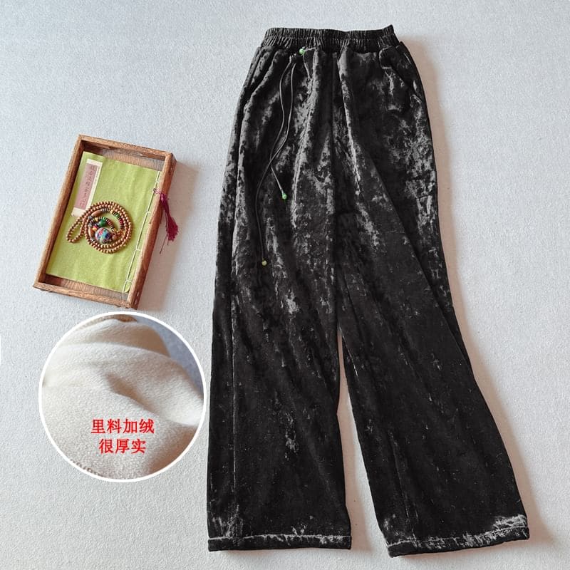 Mid Rise Velvet Wide Leg Pants