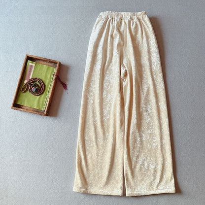 Mid Rise Velvet Wide Leg Pants - Off-White / One Size