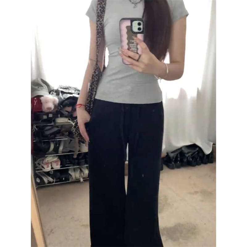 Mid Waist Plain Wide Leg Pants