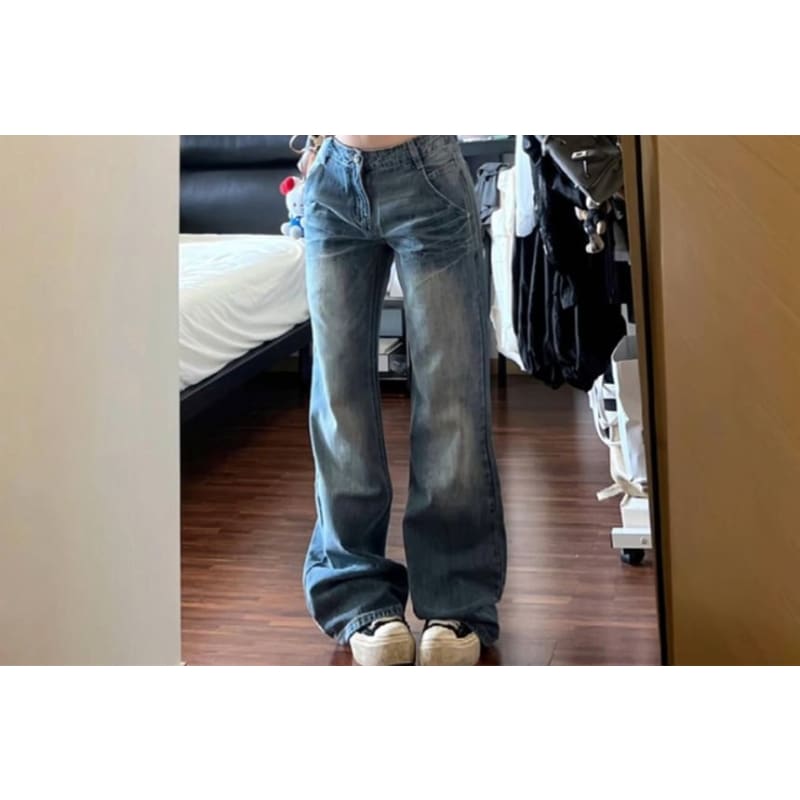 Mid Waist Washed Wide Leg Jeans