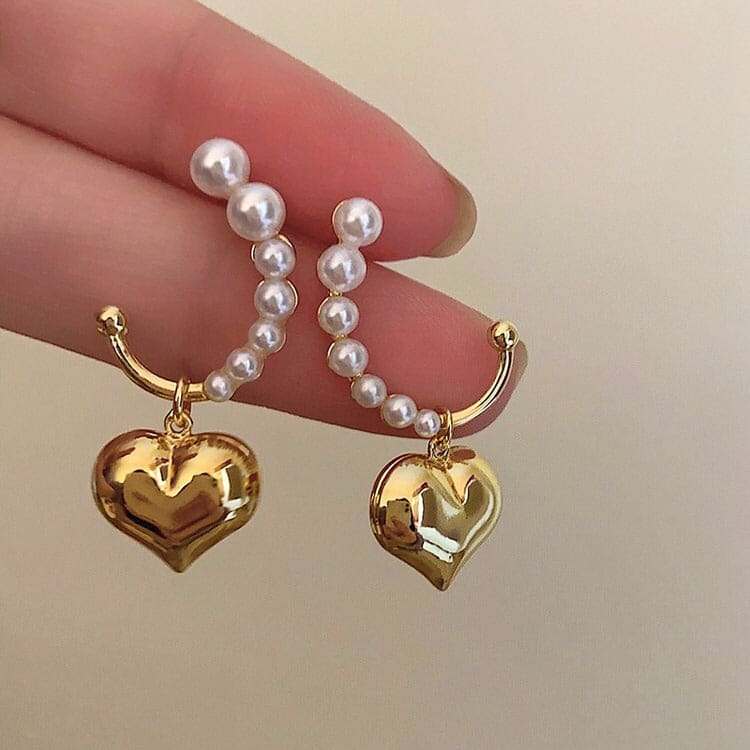 Mini Pearl Heart Earrings - Standart / Gold - earrings