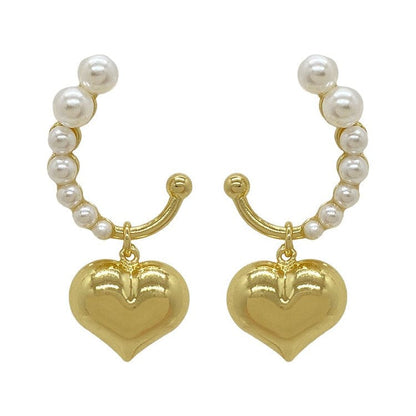 Mini Pearl Heart Earrings - Standart / Gold - earrings