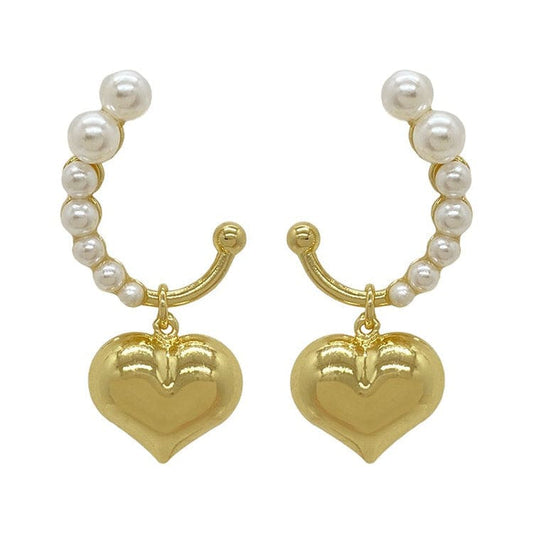 Mini Pearl Heart Earrings - Standart / Gold - earrings