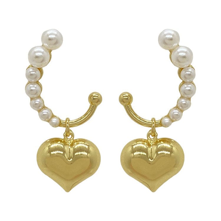 Mini Pearl Heart Earrings - Standart / Gold - earrings
