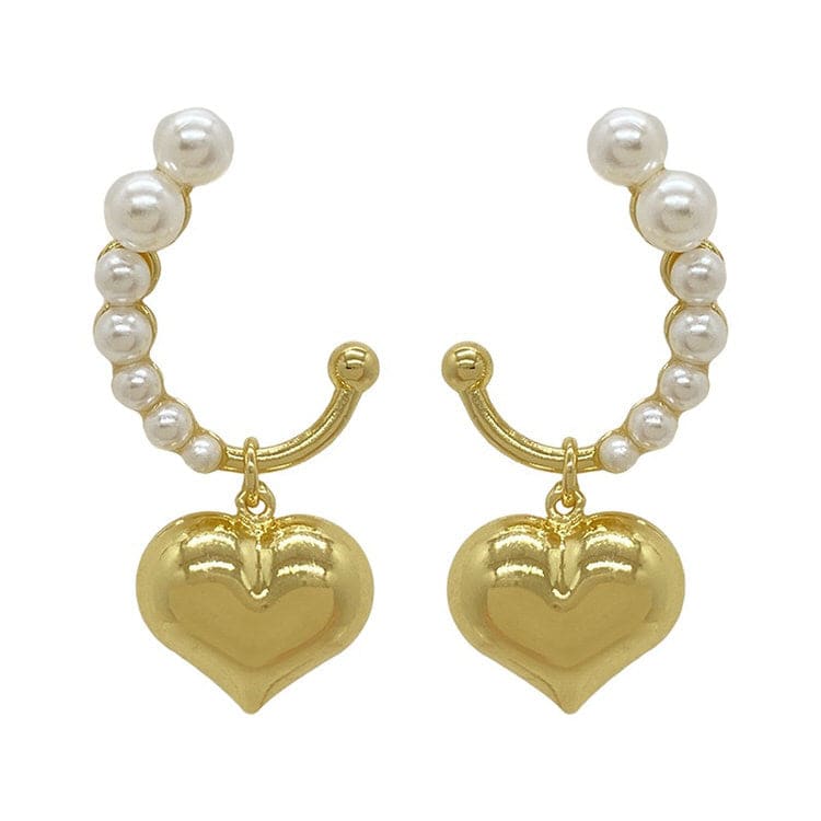 Mini Pearl Heart Earrings - Standart / Gold - earrings