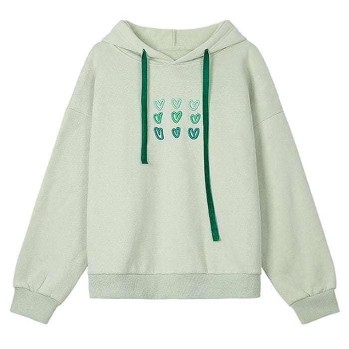 Mint Green Heart Hoodie - Free Size / Mint Green - Hoodies