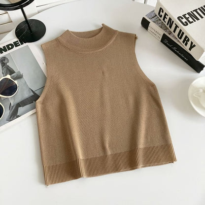 Mock Neck Plain Knit Tank Top