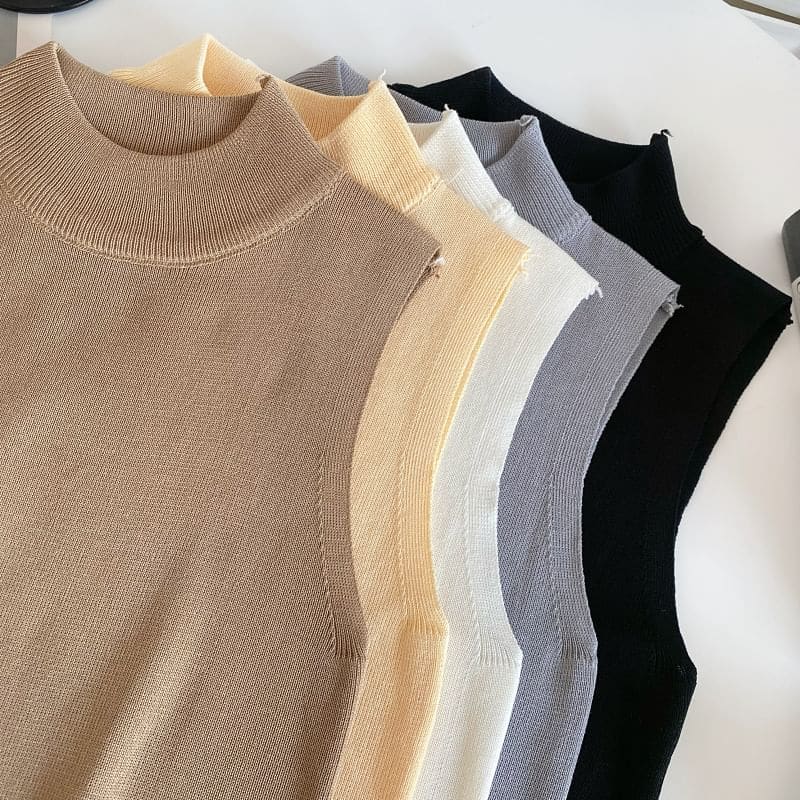 Mock Neck Plain Knit Tank Top