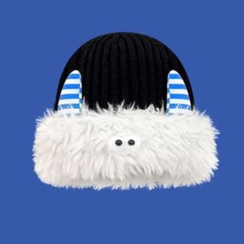 Monster Chenille Knit Beanie - White & Black / One Size