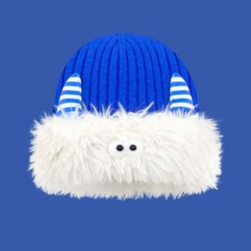 Monster Chenille Knit Beanie - White & Blue / One Size