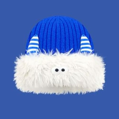 Monster Chenille Knit Beanie - White & Blue / One Size