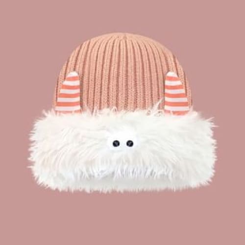 Monster Chenille Knit Beanie - White & Light Pink / One Size