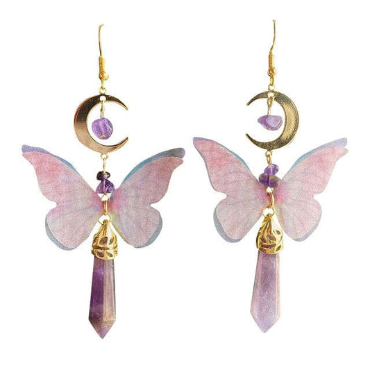 Moon Butterfly Crystal Earrings - Standart / Purple