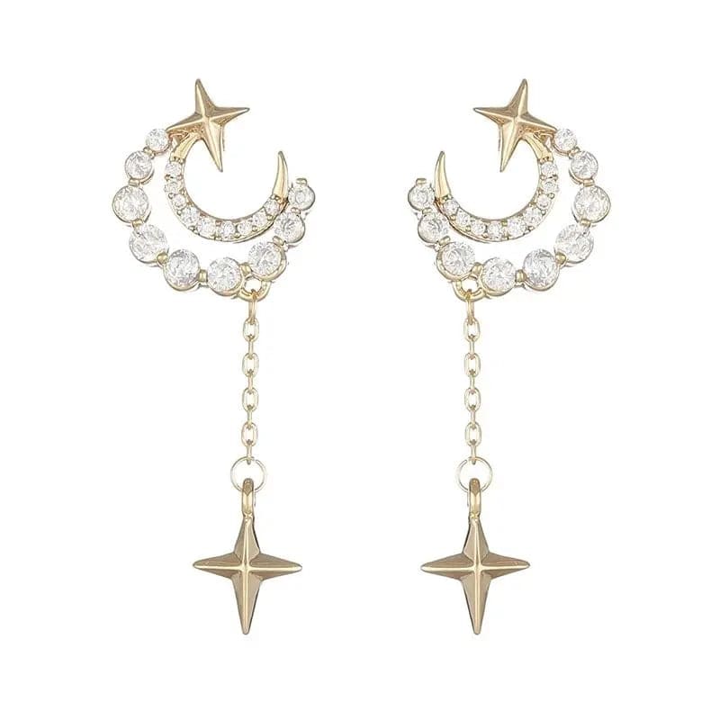Kawaii Aesthetic Y2K Cute Fairy Moon Diamonds Crosses Earrings MK Kawaii Store