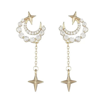 Kawaii Aesthetic Y2K Cute Fairy Moon Diamonds Crosses Earrings MK Kawaii Store