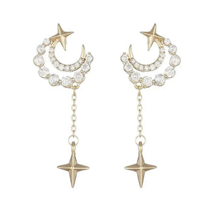 Kawaii Aesthetic Y2K Cute Fairy Moon Diamonds Crosses Earrings MK Kawaii Store