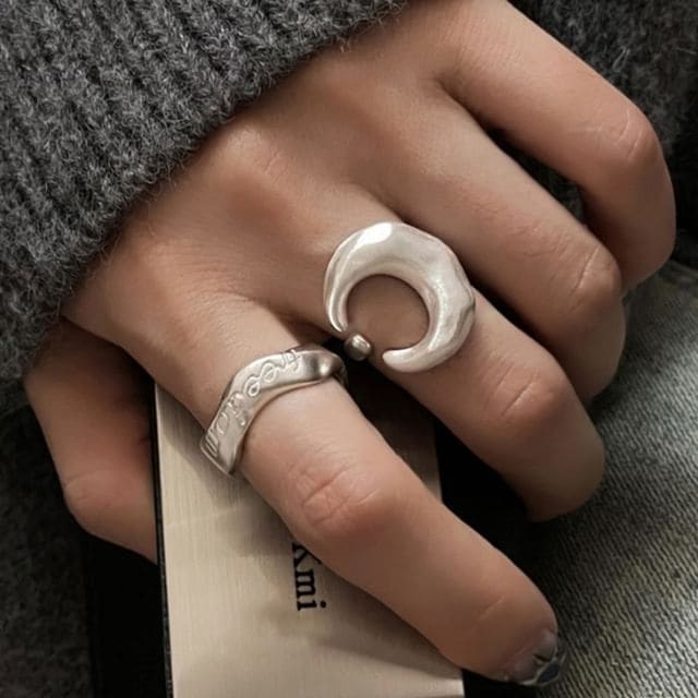 Moon / Lettering Alloy Open Ring