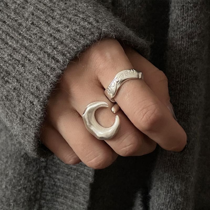 Moon / Lettering Alloy Open Ring