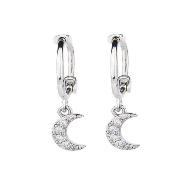 Moon / Star Alloy Drop Earring - 1 Pair - Moon - Silver