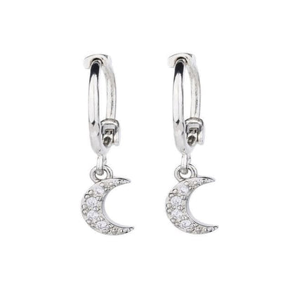 Moon / Star Alloy Drop Earring - 1 Pair - Moon - Silver