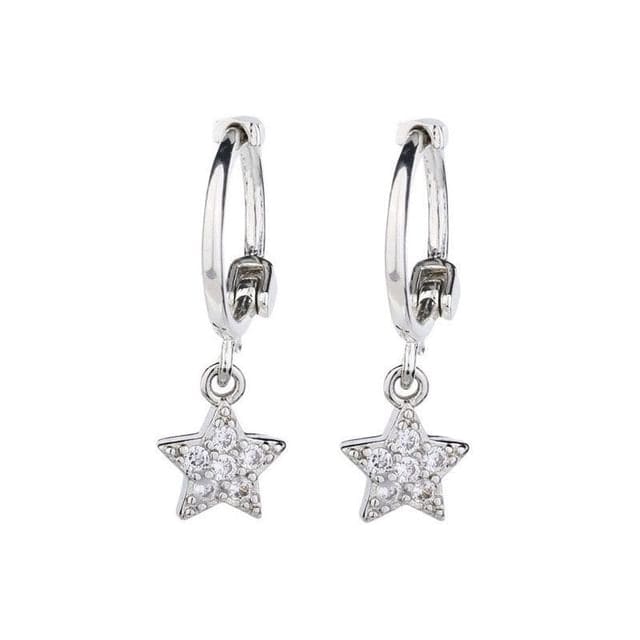 Moon / Star Alloy Drop Earring - 1 Pair - Star - Silver