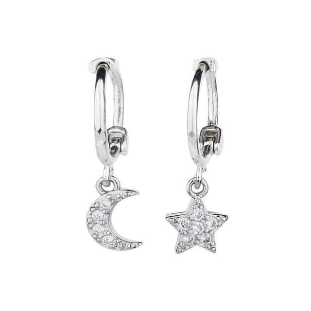 Moon / Star Alloy Drop Earring - 1 Pair - Star & Moon