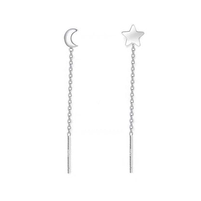 Moon & Star Asymmetrical Alloy Threader Earring