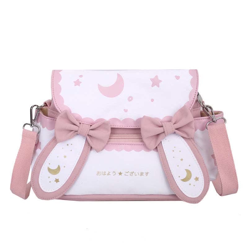 Moon Star Print Bunny Ears Bow Decor Crossbody Bag - Pink