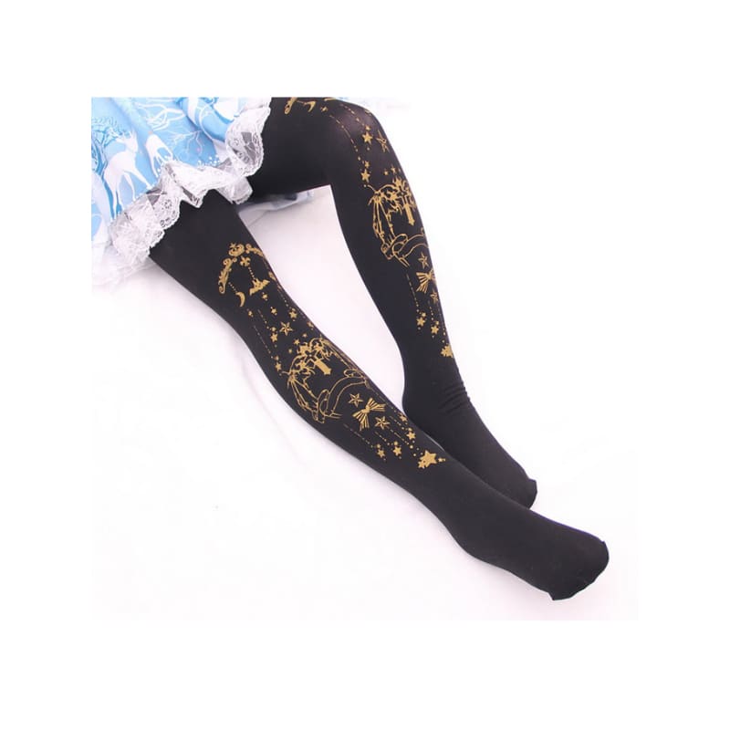 Moon-Star Printed Velvet Lolita Tights