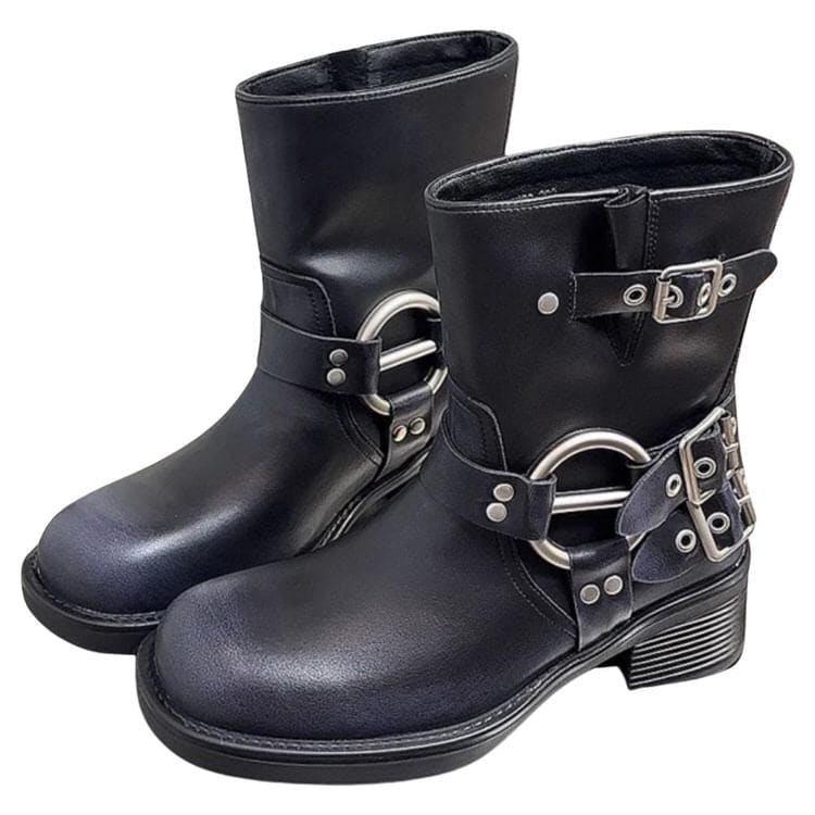 Motorcycle Buckle Boots - EU34 (US4.0) / Black - Boots