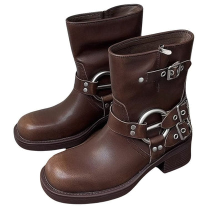 Motorcycle Buckle Boots - EU34 (US4.0) / Brown - Boots