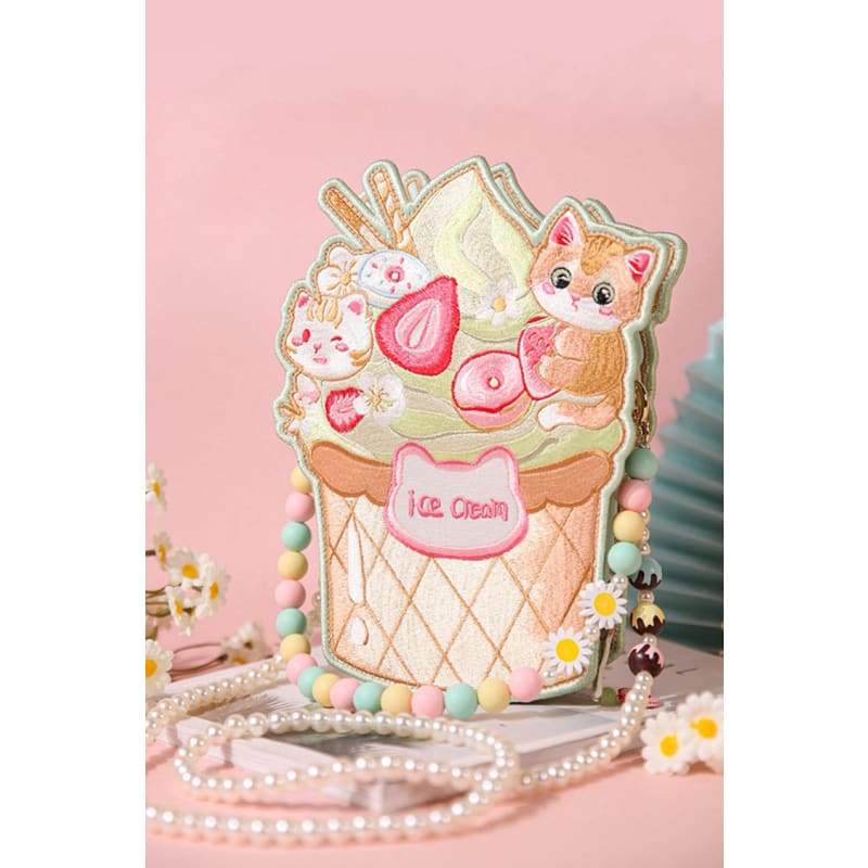 Multi-Color Ice Cream Cat Crossbody Bag - One-Size