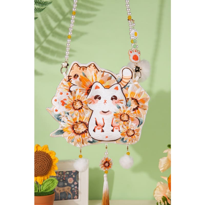 Multi-Color Sunflower Cat Crossbody Bag - One-Size