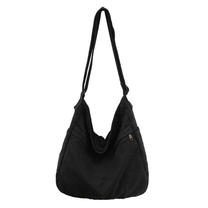 Multi-Pocket Canvas Crossbody Bag - Black / One Size