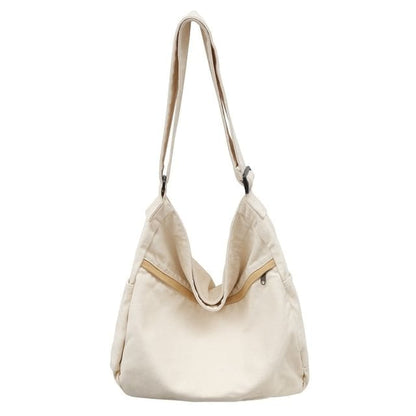 Multi-Pocket Canvas Crossbody Bag - White / One Size