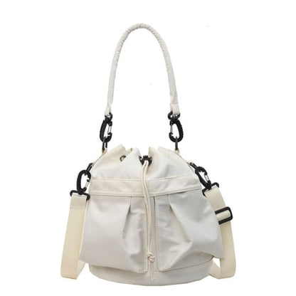 Multi-Pocket Drawstring Bucket Bag - Off-White / One Size