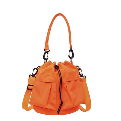 Multi-Pocket Drawstring Bucket Bag - Orange / One Size