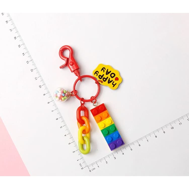 Multicolor Brick Bag Charm / Key Ring