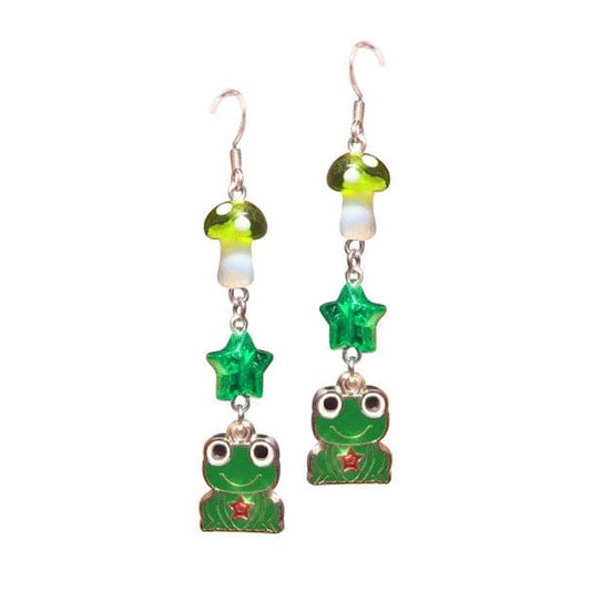 Mushroom and Frog Earrings - Standart / Green - earrings