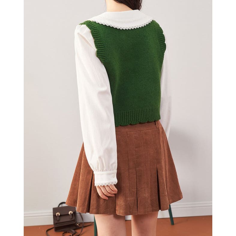 Mushroom Green Knit Vest - Vest