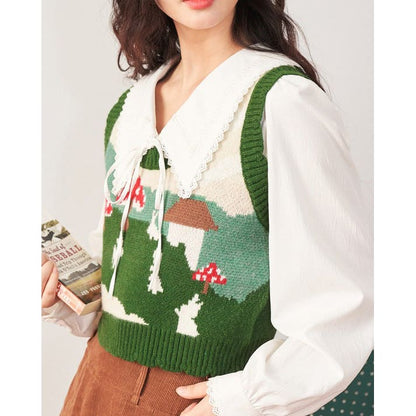 Mushroom Green Knit Vest - Vest