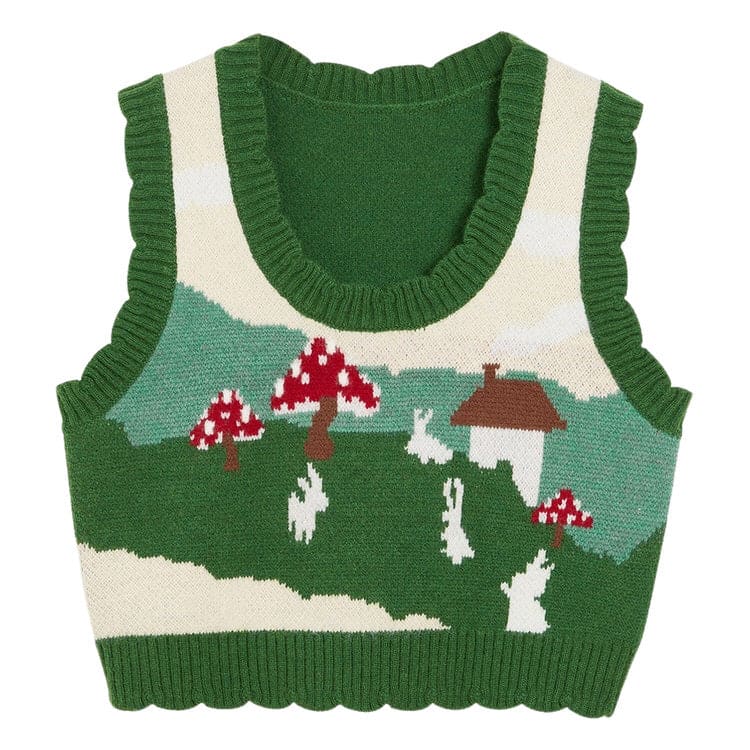 Mushroom Green Knit Vest - S / Green - Vest