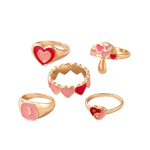 Mushroom Heart Ring Set - Standart / 5pcs - ring