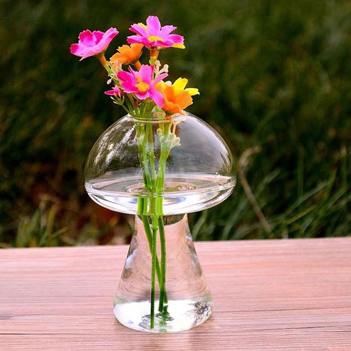 Mushroom Shaped Glass Vase - Clear